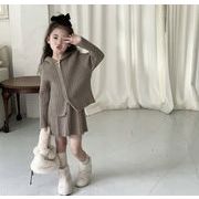 新作 韓国風子供服   ベビー服   トップス  アウター   ニット  コート +スカート  2点セット