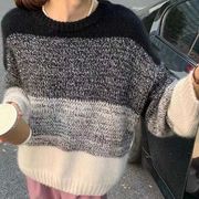 【2023冬新作】韓国風レディース服　春　優しい　きれいめ 配色 セーター　ニット　