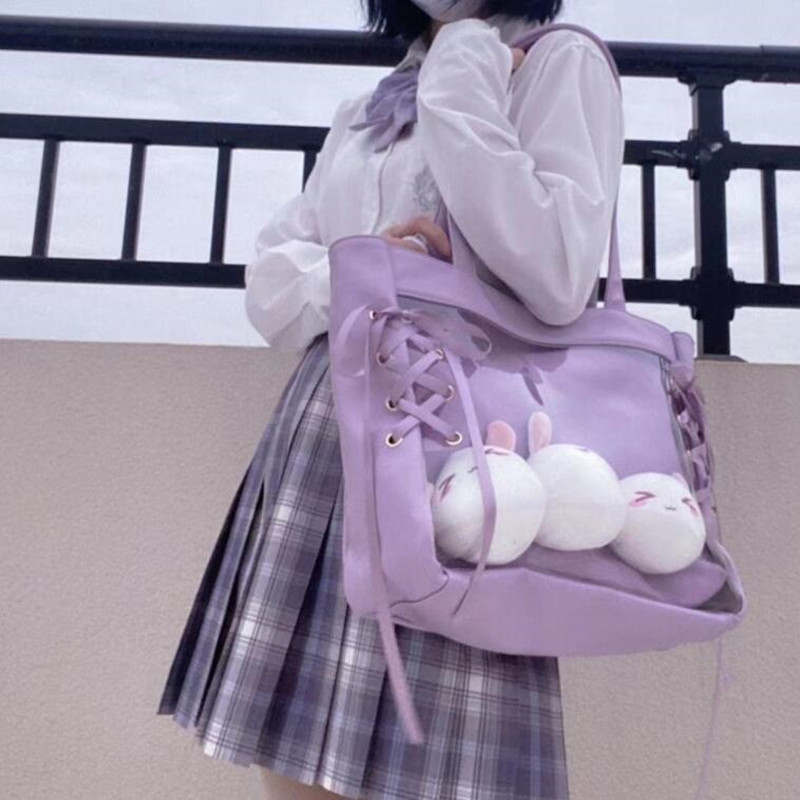 可愛い痛バッグ 学生風 リボン編み上げ トートバッグ A4 トート