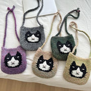 5色 かわいい 猫柄 ニットショルダーバッグ スマホバッグ ミニ  子供用 レディースバッグ 猫雑貨