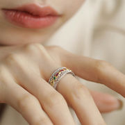 韓国ファッション  ヴィンテージリング   カラージルコン指輪 フリーサイズのリング