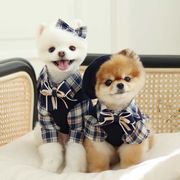 【2024春新作】 犬服 ペット服 シャツORワンピース 犬猫兼用 学院風 チェック柄 レイヤード風