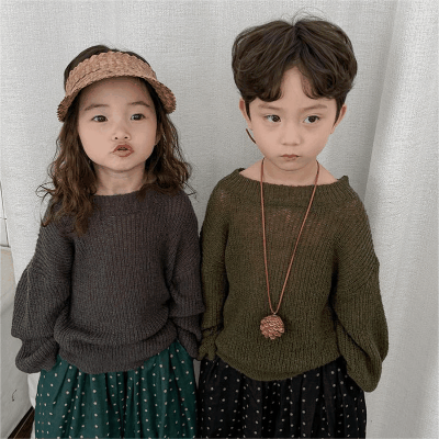 ユニセックス ナチュラル系 韓国風子供服 3-8歳 オーバーサイズ ニット セーター ゆったり上着 80-140