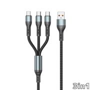 スマホ 充電ケーブル 3in1  Lightning/Type C/Micro USBケーブル 6A 多機種対応 高耐久 1.2m
