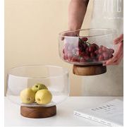 圧倒的な真実好評 木質収納ケース 菓子皿 大人気 木底 フルーツバスケット 菓子皿 高脚皿 ガラス果物皿