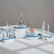 いまだけ 特価 地中海風 14cm ボート 帆船模型 手作り 家庭装飾 振り子 装飾品 4点セット