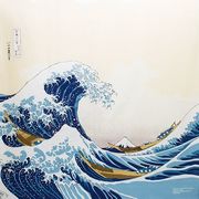 【ご紹介します！日本製！浮世絵がデザインされた美しい風呂敷！三巾 隅田川 (帯付)】波裏に富士 ベージュ