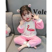 パジャマ キッズ 子供服 女の子 冬 ルームウェア 厚手 鶴柄 刺繍 パジャマ モコモコ 可愛い 長袖