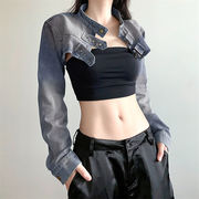 良い姿を見せて 韓国ファッション カンテ デニムコート ホットガールスタイル  ショート コート