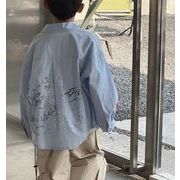 キッズ服     韓国風子供服    Tシャツ    上着    ブルー    長袖シャツ