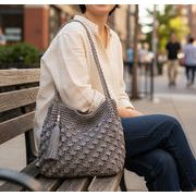 定番【COOCO】メタリック柄編み ロングハンドル トートバッグ