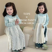 2024新作  韓国子供服 子供 キッズ トップス ストライプ柄 長袖 ジーンズ デニム ボトムス パンツ 可愛い