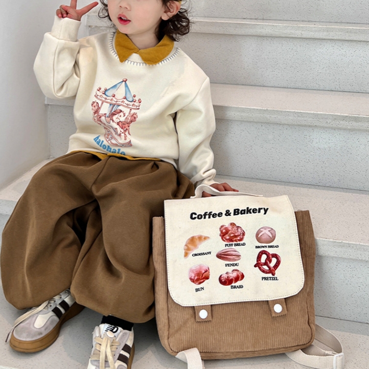 ★全2色★　子供バッグ　コーデュロイバックパック　キッズリュック　韓国キッズファッション
