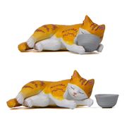 2色  ボウルを持って横たわる猫  猫の置物     立体   マイクロ風景装飾品  猫雑貨
