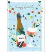 グリーティングカード 誕生日「花とワイングラス」 メッセージカード バースデーカード イラスト