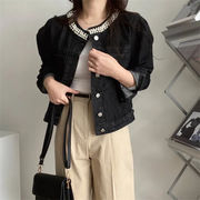 予約商品 韓国ファッション バブルスリーブ スリム 長袖 コート 春と秋 短いスタイル  デニムジャケット