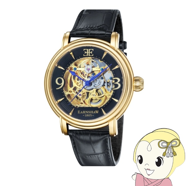 EARNSHAW アーンショウ メンズ腕時計 ES-8011-03 LONGCASE LAUREL GOLD 自動巻き スケルトン 革ベルト
