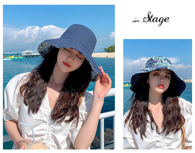 両面漁師帽女性春夏韓国版プリント遮顔大屋根帽アウトドアファッション百合太陽