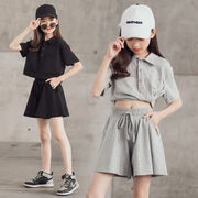 夏の子供服、新しい2024年、女の子、カジュアル、ファッション、半袖、ショートパンツ、 2点セット