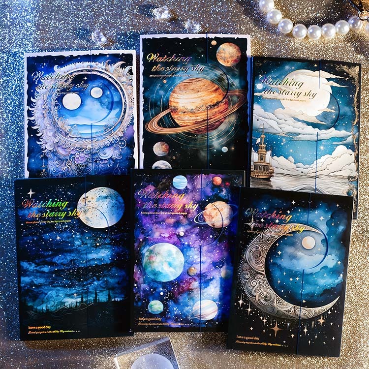 海外デザインペーパー 神秘 幻想 宇宙 月 星 雲 惑星 夜空 童話