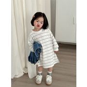 春の新しい 子供服 女の子 韓国風 長袖 ストライプドレス  80-130cm シャツドレス ファッション ドレス