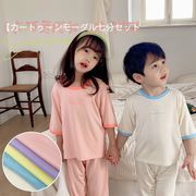 2024  春夏新作  韓国風子供服  Tシャツ  半袖  トップス  家庭服赤ちゃんの腹保護パジャマセット