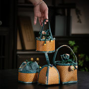 純手作り竹編みバッグ、竹製レディース編みハンドバッグ、マスターカップ収納袋 布袋を厚くし