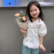 【2024夏新作】韓国風子供服 キッズ   シャツ   半袖  トップス   女の子  カジュアル   90-130cm