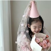 INS 韓国風 花柄 帽子 誕生日 ベール デコレーション  誕生日帽　パーティー  撮影道具  装飾