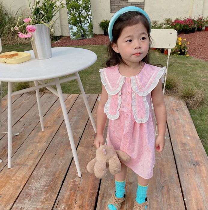 韓国子供服 子供用のスカート 2024夏新作 ワンピース キッズ ワンピース  開襟 甘い 可愛い  80-130