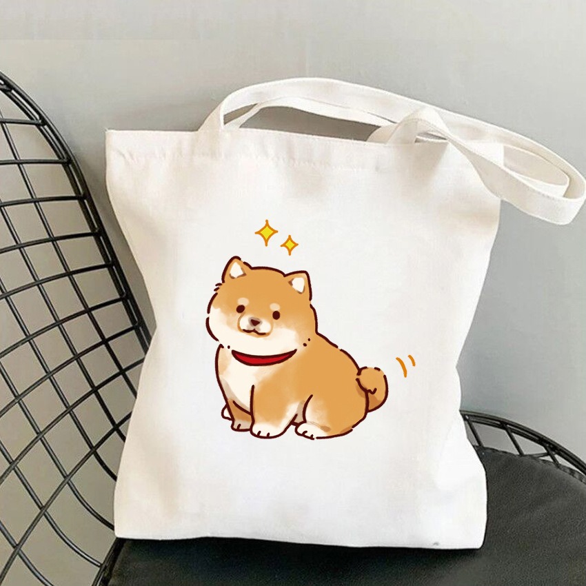 6色 かわいい 柴犬柄キャンバスバッグ ファッション 大容量