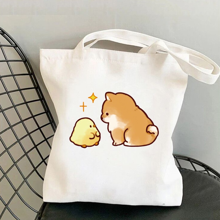 6色 かわいい 柴犬柄キャンバスバッグ ファッション 大容量