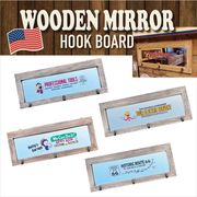 【インダストリアル】【ガレージ】Wood Hook Mirror Board ウッドミラー フック 付き