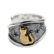s925銀製   猫指輪  フリーサイズのリング  ユニセックス レトロ  星指輪  猫関連のアクセサリー  猫雑貨