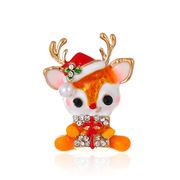 クリスマスヘラジカ 釉薬ブローチ かわいい 鹿 動物コサージュ