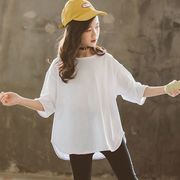 秋服 新作 キッズ 女の子 トップス 純綿 Tシャツ 丸首 ガールズ カジュアル ゆったり ホワイト シンプル