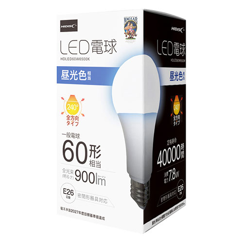 【10個セット】 HIDISC LED電球(一般電球60形相当) 昼光色 HDLED60W