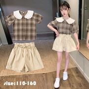 韓国子供服 ２点セット 夏 カジュアル ナチュラル シャツ+半ズボン チェック柄 半袖 パンツ 薄手