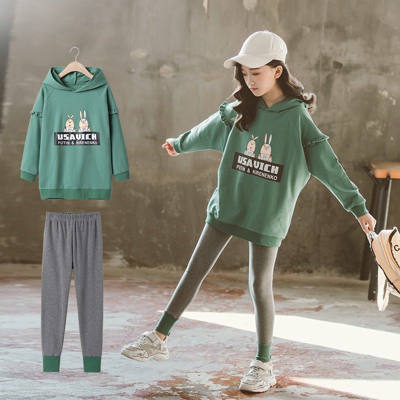 韓国子供服 セットアップ パーカー+長ズボン レギンス フード付き 長袖 ストレッチパンツ