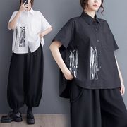 【春夏新作】ファッションワイシャツ♪ホワイト/ブラック2色展開◆