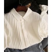 春秋婦人服、シフォンステッチのラペルプリーツホワイトシャツ、女性のルーズで用途の広い長袖ブラウス