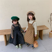 冬の新しいスタイル、女の子、厚手のキルティング菱形、チェックバック、ワンピーススカート