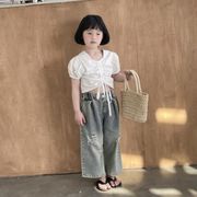 【2024夏新作】韓国風子供服 キッズ   シャツ   半袖  トップス   女の子  カジュアル   90-150cm