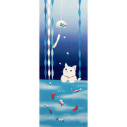 【濱文様】　絵てぬぐい　猫と金魚の夏　　(日本製)