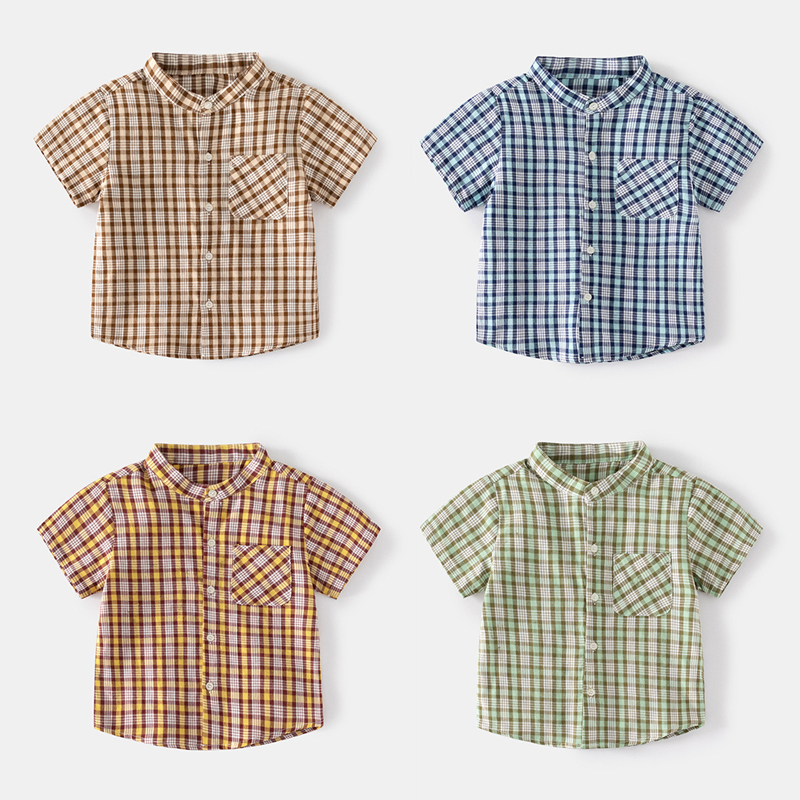 4色 チェックシャツ シャツ キッズ ボーイズ  半袖 コットンシャツ 韓国子供服 夏新作