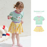 うさぎのアイスクリーム柄の韓国語バージョン女の子半袖スーツ中小女の子Tスカートスーツ女の子夏のスーツ