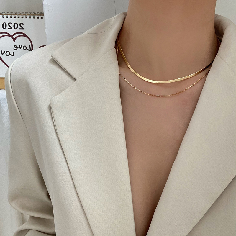 二層ネックレス 韓国のファッション シンプルなネックレス 金色の鎖骨チェーン