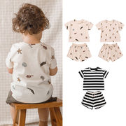 赤ちゃんの夏の半袖セット2点セットの赤ちゃんの純綿服