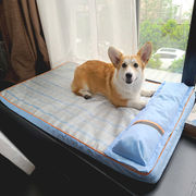 ペット用冷却マットと一緒に寝ている犬小屋マット夏用防裂噛みマット猫用アイスマット枕付き冷却マット