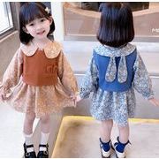 子供ドレス+ベストセット 女の子用 韓国風 2色 90-130CM